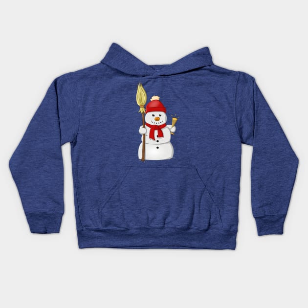 Cartoon style drawing of a funny snowman with red bonnet Kids Hoodie by Stefs-Red-Shop